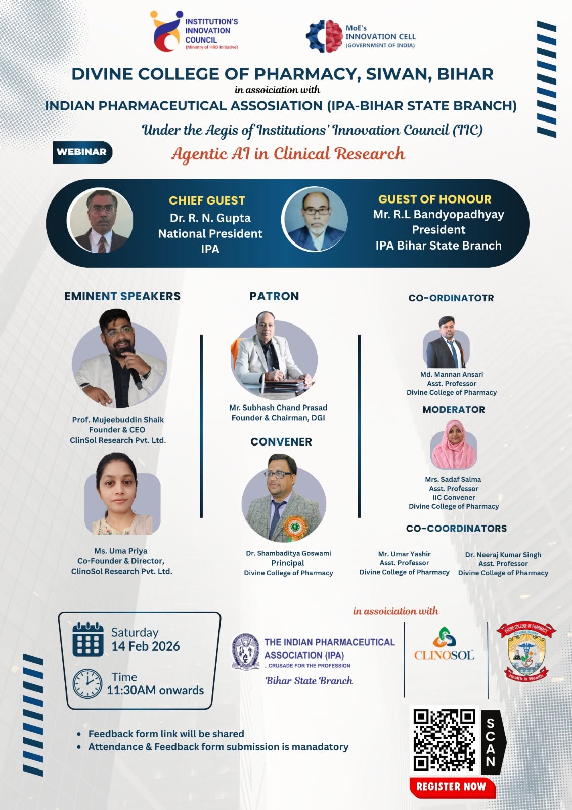 DCOP IN ASSOCIATION WITH IPA - BIHAR BRANCH, WEBINAR: AGENTIC AI IN CLINICAL RESEARCH 2026
