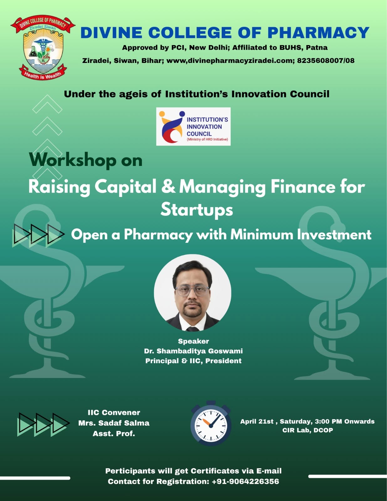 WORKSHOP ON RAISING CAPITAL & MANAGING FINANCES FOR STARTUPS: OPEN A PHARMACY WITH MINIMUM INVESTMENT 2026
