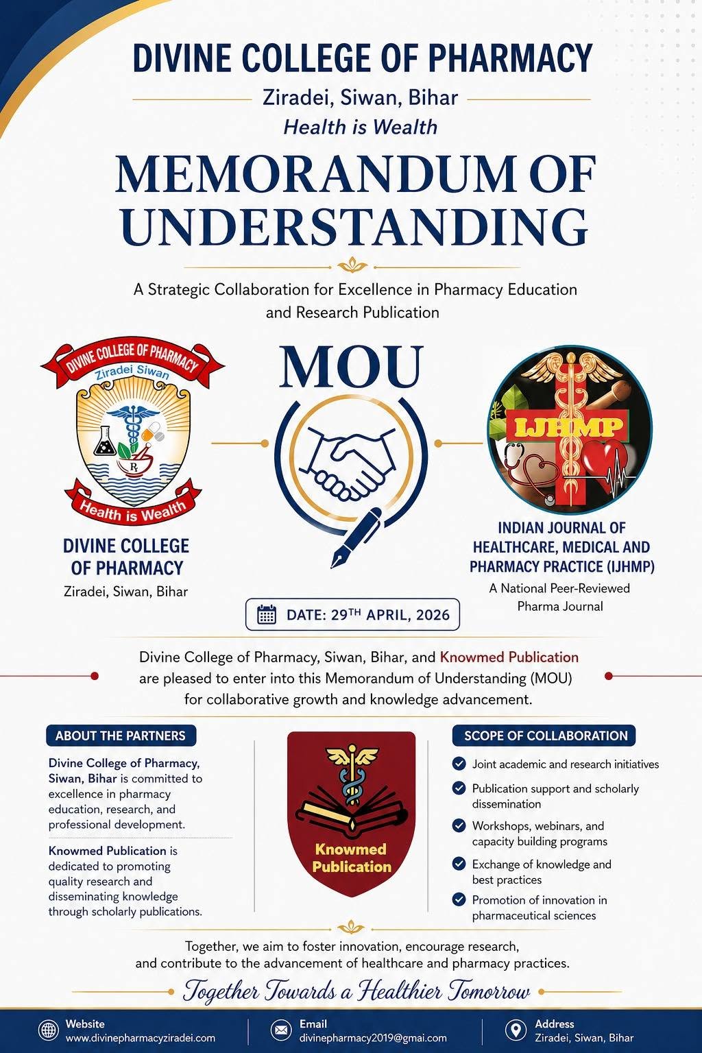 MEMORANDUM OF UNDERSTANDING WITH KNOWMED PUBLICATIONS: IJHMP 2026
